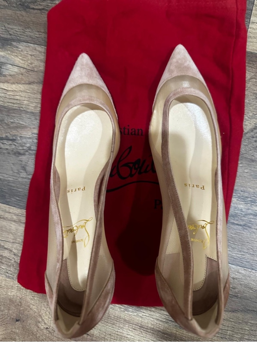 Christian Louboutin Blush Mesh and Suede Pointed Pumps size 39.5